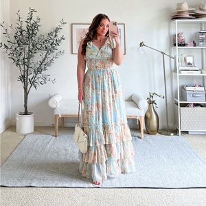 Blue Floral Tiered Maxi Dress